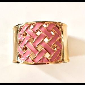 Lily Pulitzer Pink Enamel Gold Tone Cuff Bracelet